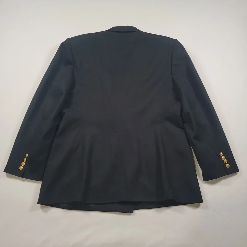 Vintage Lauren Ralph Lauren Navy Double Breasted Wool Crest Logo Blazer Size 16 - Picture 15 of 15